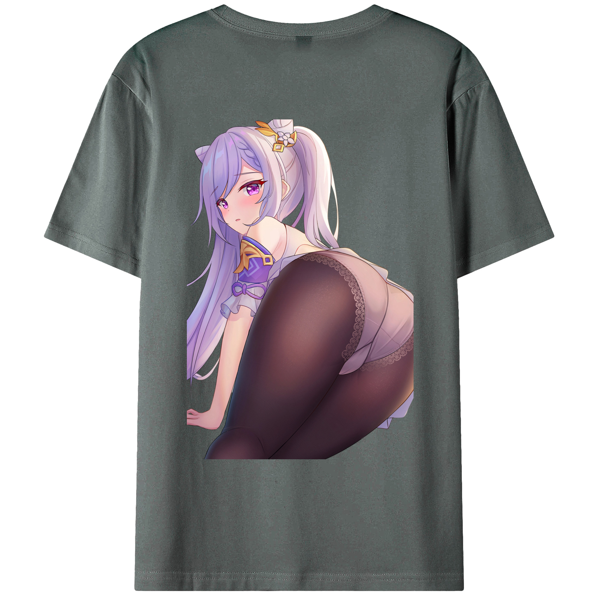 げんし神 刻晴 こくせい genshin Kokusei 綿100％ メンズ半袖Tシャツ（バックプリント） 通気性